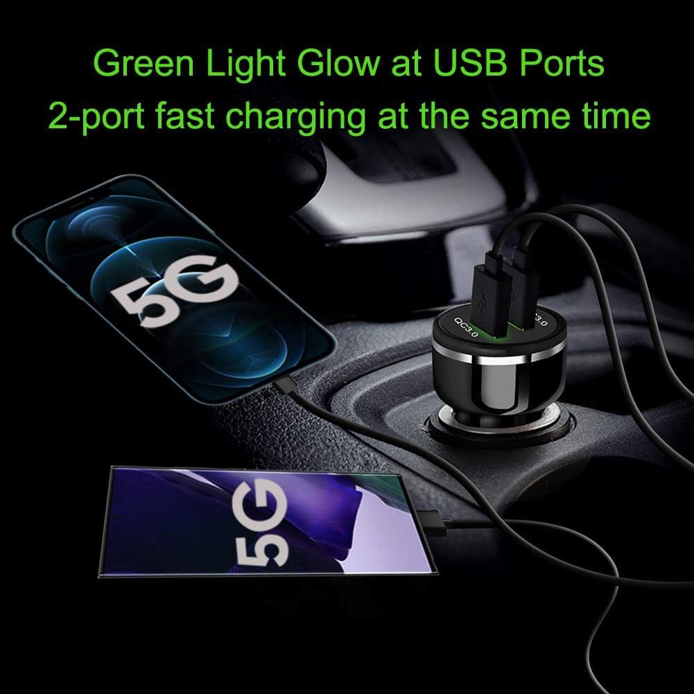 USB Car Charger Adapter, Dual QC3.0 Fast Car Phone Charger, 2-Port 48W 6A Car Charger Fast Charging Compatible with Iphone 12/11, Samsung Galaxy S20/Note20, LG, Tablet and More [2Pack].