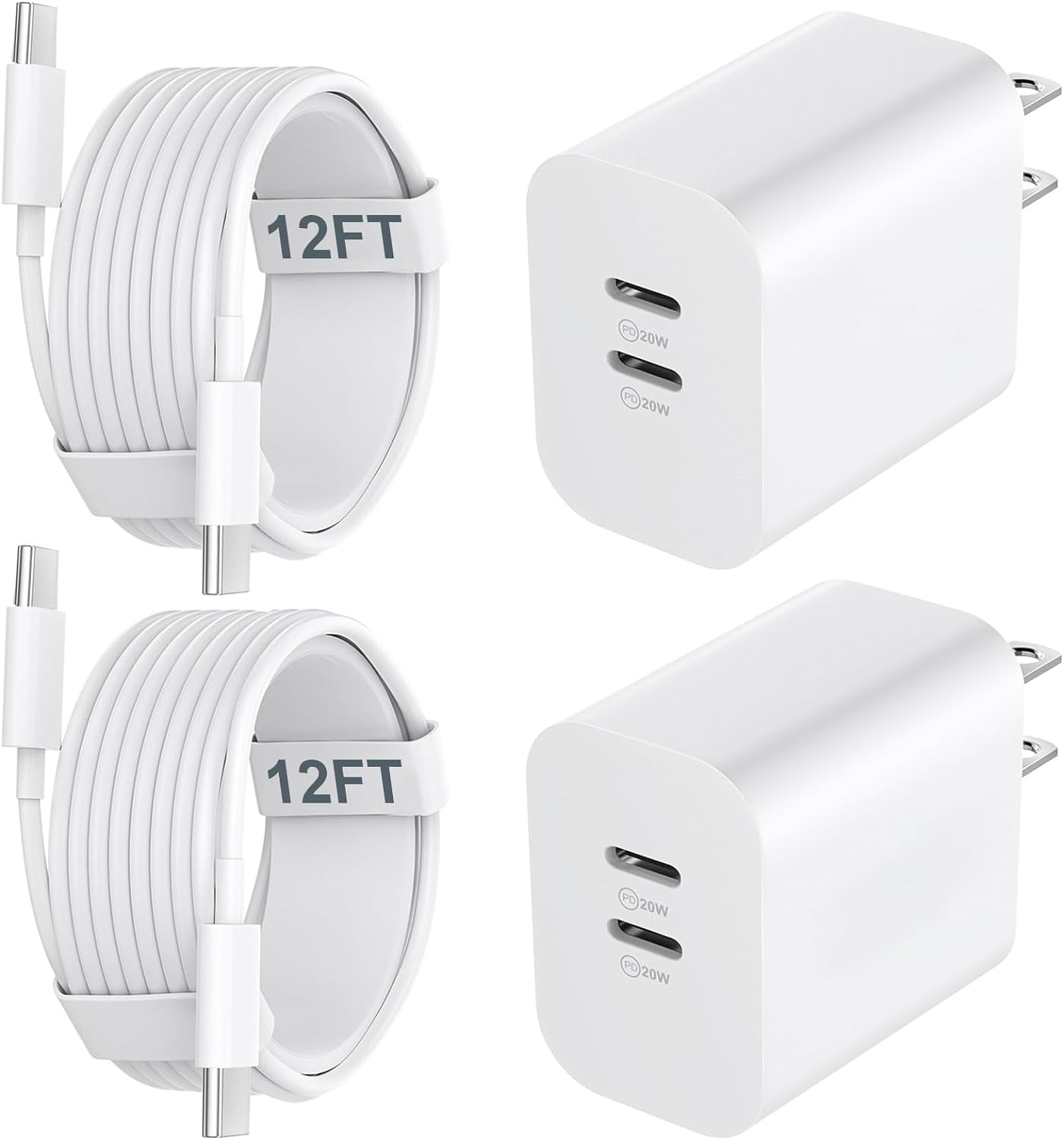 USB C Charger Block for Phone 17 16 15 Pro Max,20W Type C Charger with 12FT Long USB C to C Fast Charging Cord Cable Compatible for 17 16 15 Pro Max/17 16 15 Pro/15 Plus/15/Android Phone