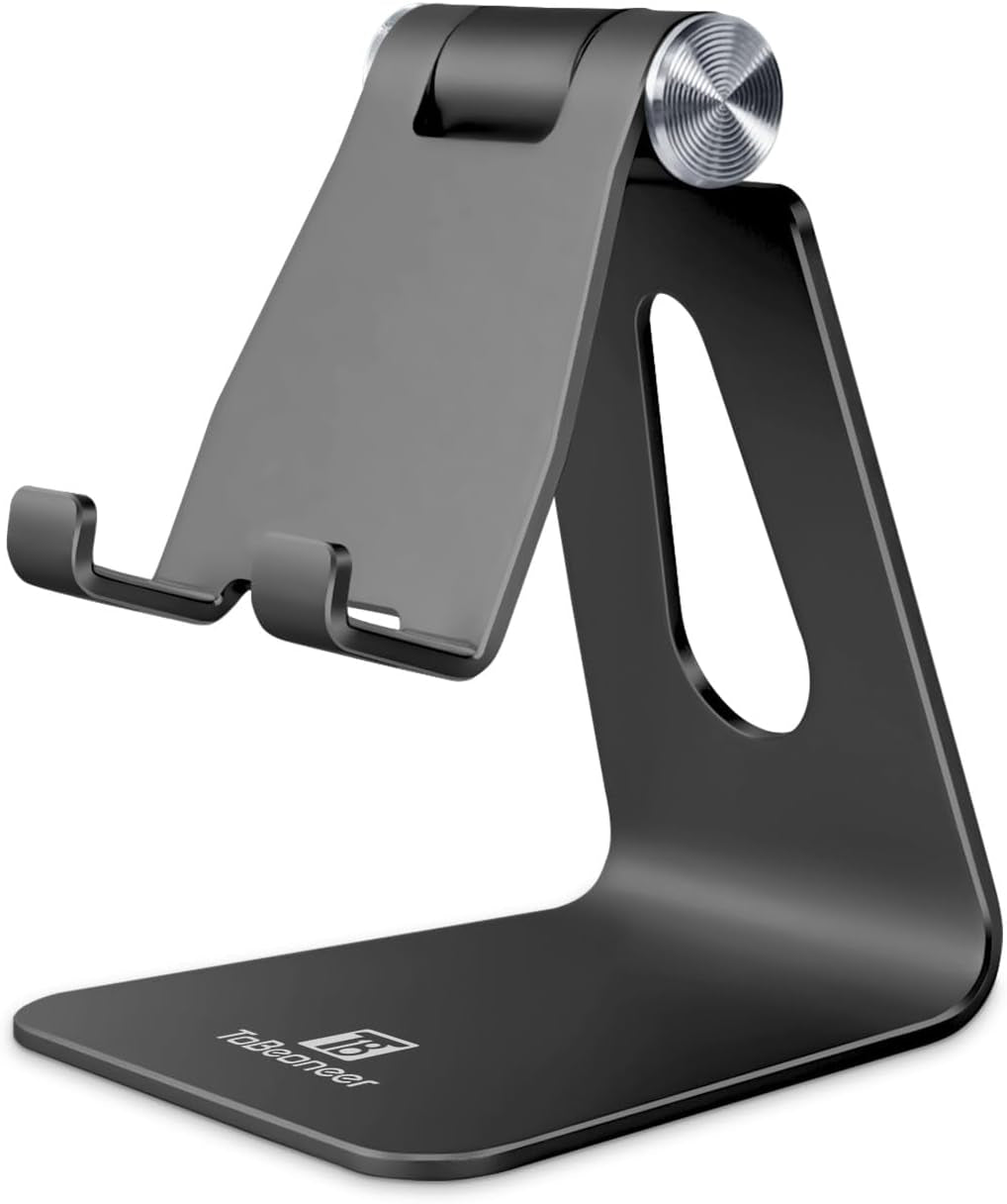 Phone Stand for Desk, Single Adjustable Cell Phone Holder, Portable Mobile Phone Cradle Dock for Iphone 15, 14, 13, 12 Pro Max, Samsung, Huawei, and All Smartphones. (Black)