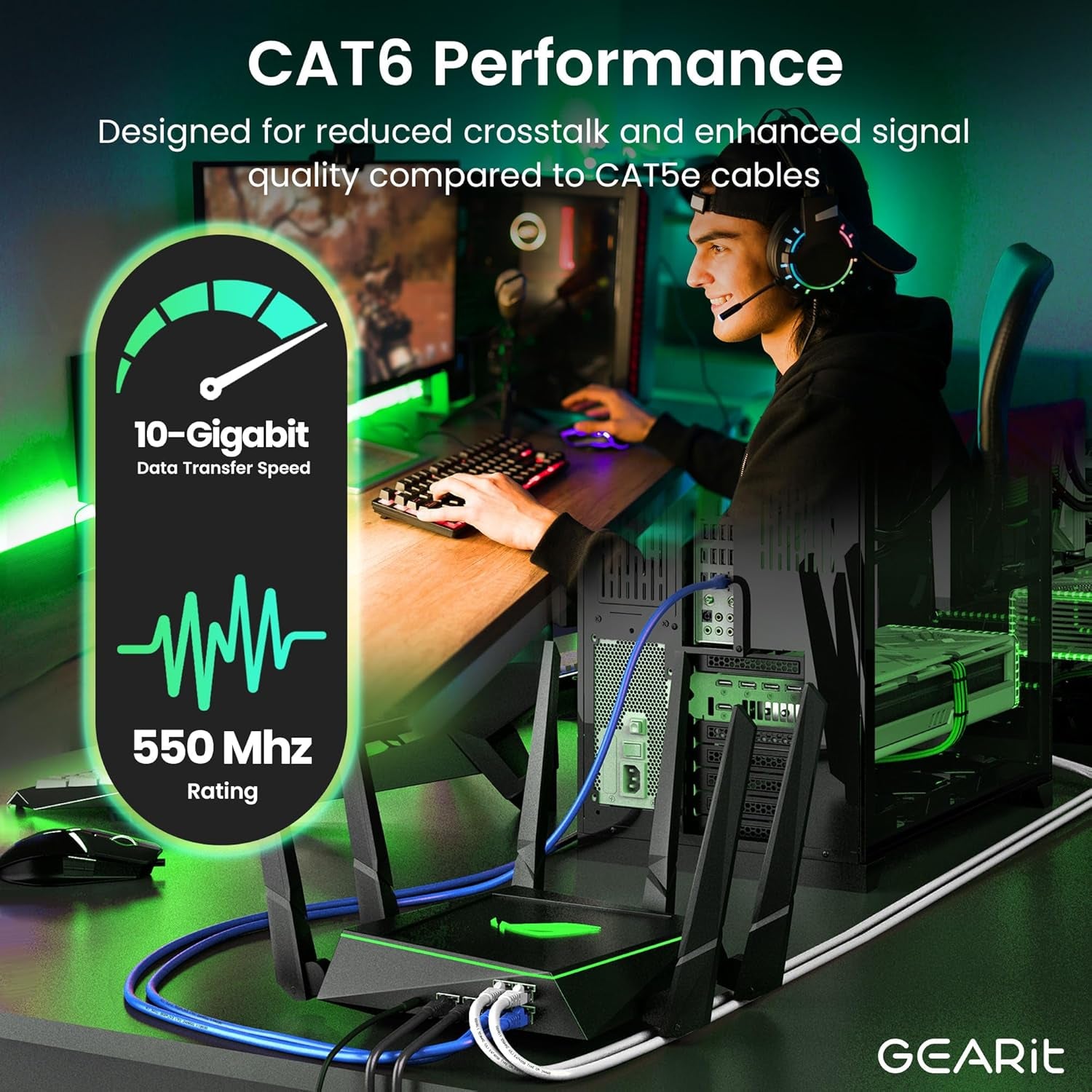 Cat 6 Ethernet Cable Pack - 20-Pack 1 Ft Cat6 Ethernet Patch Cables | RJ45 Network Patch Cable, 10 Gbps Snagless Gold-Plated Connectors - Ethernet Cable Cat 6 for PC, TV, Router - Blue